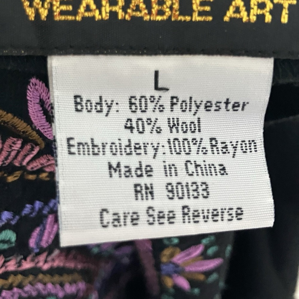 Vtg Bob‎ Mackie Wearable Art Blazer Womens Sz L Black Multi Paisley Embroidery - Picture 7 of 8
